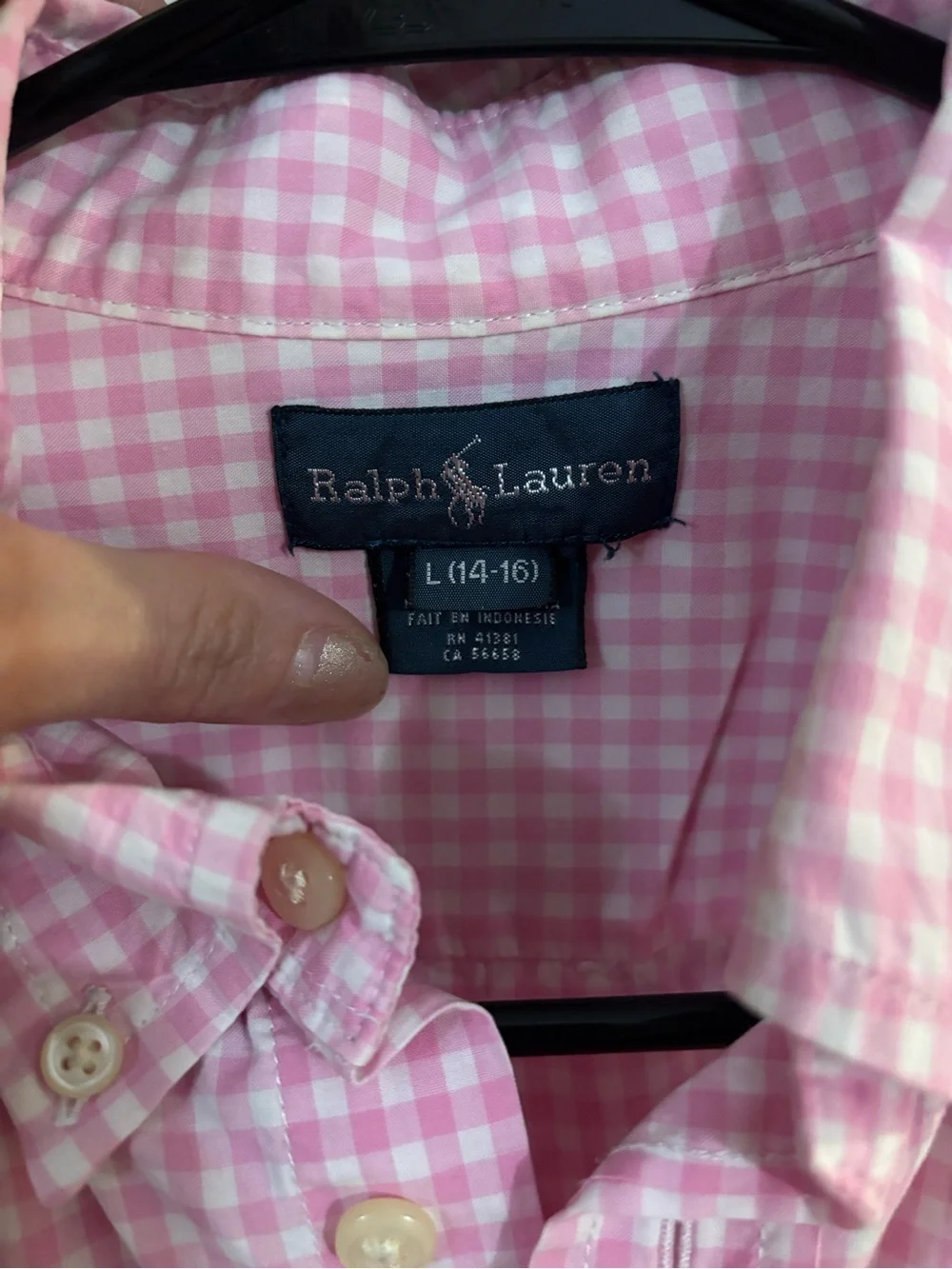 Ralph Lauren Girls 14/16 Pink Gingham Button-Down Shirt